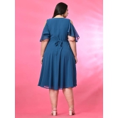 PrettyPlus by Desinoor.com Georgette Solid Midi Womens Fit & Flare Dress - Blue ( Pack of 1 ) - None