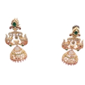 Stunning Gold-Plated Kundan and Pearl Jhumka Earrings with Green Stones