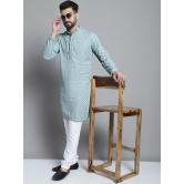 Men Blue Chikankari Embroidered and Sequence Kurta Only-XXL / Blue