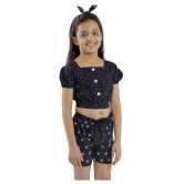 Kids Cave two piece dress for girls fabric- printed rayon (Color_Blue, Size_3 Years to 12 Years) - None