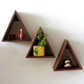 Barish Home DECORS - Triangular Wal Shelf (Set of 3) | Wooden Wall Mount Shelves for Home Decor | Home Decor Piece | Handcrafted with Rubberwood | 24 x 24 x 12 (H x W x D)