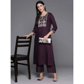 Varanga Viscose Embroidered Straight Womens Kurti - Burgundy ( Pack of 1 ) - None