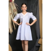 OWO THE LABEL Cotton Dress For Women V-Neck Light Blue Frock Style Dress (OTL-DRS1082)-Blue / XXL