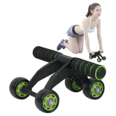 Anti Skid Double Wheel AB Roller Exerciser for Total Body Workout with Steel Handle and Knee Mat - Unisex Fitness Equipment for Men and Women (4 WHEEL )(GREEN) Pack of 1