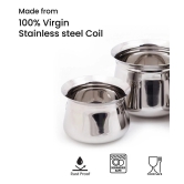 HOMETALES Stainless Steel Madrasi Handi Plain, Set Of 2, (650Ml, 1200Ml)