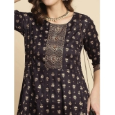 Rangita Women Black Ethnic Printed Calf Length Flared Kurti - None