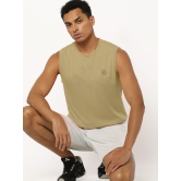 Men Beige Solid Sleeveless Sports T-shirt