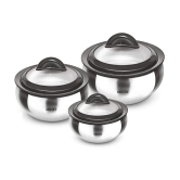 Milton Clarion Jr Stainless Steel Gift Set Casserole with Glass Lid, Set of 3, (610, 1.33 Litres, 1.78 Litres), Steel Plain - Silver