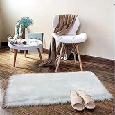 KATHIYAWADI  Sheepskin Rug | Fluffy Soft Faux Fox Fur for Bedroom Living Room Decor | Faux Fur Bedside Rug, Decorative Fur for Chair, Sofa, Bed,Room Decor, Rectangle (60x90 cm - 2x3 Feet - Mat, White)