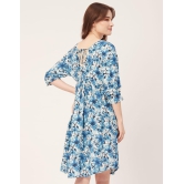 Moomaya Printed Quarter Sleeves Short Dress, Knee Length Flared Hem Summer Dress