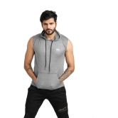 Men Solid Hooded Neck Polyester Grey T-Shirt