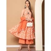 Printed orange flared kurta pallazos dupatta set-L / Orange