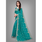 Om Shantam Sarees - Turquoise Silk Blend Saree With Blouse Piece ( Pack of 1 ) - Turquoise