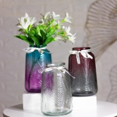 Leaves Embossed Gradient Glass Vase-Sheer Glass