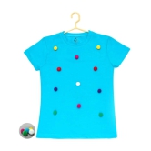 Girls Casual Short Sleeve Pom Pom Balls Cotton T Shirt (Blue) PID49322