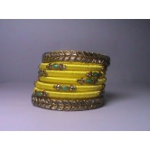  Yellow Silk Thread Bangle Set with Stone and Pearl Embellishment