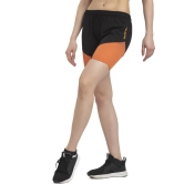 Color Block Women Black, Orange Sports Shorts