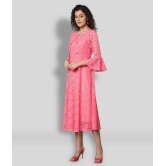 Selvia - Pink Net Womens Fit And Flare Dress ( Pack of 1 ) - L