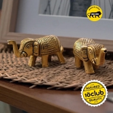 Brass Elephant | Set of 2 | 100% Pure Brass | Yellow Antique Finish