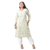 Pravia Lucknowi Chikankari Embroidery Premium Handwork Cotton Long Kurti with Pocket Pants, Flower Print, Set for Women