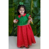 Baby Girl Bandhani Pattu Pavdai-Green 1Y