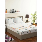 Bedsheet Vista 110 GSM Microfiber White Floral Double with 2 Pillow Covers-White