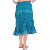Storm-Blue Plain Elastic-Waist Midi Skirt with Lace