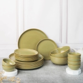 Handcrafted Chip Resistance Porcelain Dinner Set, 20 Pieces Dish Set Serving for 6, Microwave and Dishwasher Safe, Bone-ash Free, Crockery Set for Dining and Gifting, Olive Green