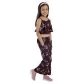 Kids Cave two piece dress for girls top plazo fabric-printed crepe (Color_Wine Grey, Size_3 Years to 12 Years) - None