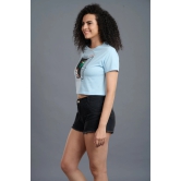 Think Of The Devil & Devil Is Here Printed Blue Crop Top for Women L