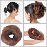 RefynHair Bun Scrunchie | High Density Human Hair Bun Extension | Light Brown