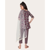 Designer Cotton Print Work Kid Top Bottom With Dupatta Purple-Purple / 8 - 9 Years