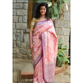 Lotus Pink and Plum Tussar Georgette Silk Saree | SILK MARK CERTIFIED | Shobitam Saree