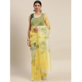 Om Shantam Sarees - Yellow Organza Saree With Blouse Piece ( Pack of 1 ) - Yellow