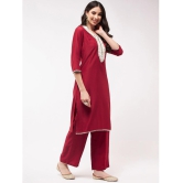 Pannkh - Red Art Silk Womens Straight Kurti ( Pack of 1 ) - None