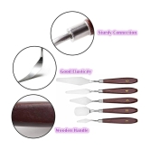 ECLET Palette Painting Knives - Set of 5 Various Sizes & Shapes, Stainless Steel Scraper Spatula with Polished Brown Handle for Artist Canvas Oil Paint Mixing Colour(A)