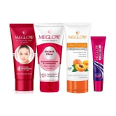 Meglow Skin Brightening Cream for Women 50g + Instant Glow Facewash 70g + Apricot Scrub 70g + Lip Shiner (SPF-15) 15g