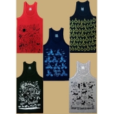 Hap Kings - Multi Color Cotton Printed Boys Vest ( Pack of 5 ) - None