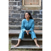 Diti Khadi Blue Top with Pant - m