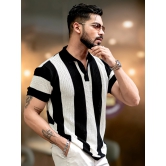 Vertical Stripe FlatKnit Cotton Black Polo T-Shirt-S / Black