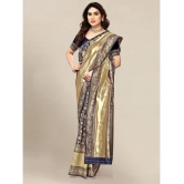 Om Shantam Sarees - Navy Blue Banarasi Silk Saree With Blouse Piece ( Pack of 1 ) - Navy Blue