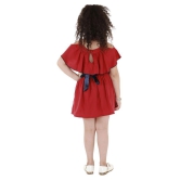 Kids Cave Dress for girls Polycrepe Knee Length Cut Out Pleated Dress (Color_Maroon,Size_3 Years to 12 Years) - None