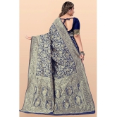 LEELAVATI - Navy Blue Banarasi Silk Saree With Blouse Piece ( Pack of 1 ) - Navy Blue