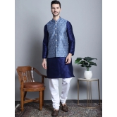 Mens Printed Nehru Jacket-S / Blue