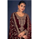 Lorenvelley Fashion Maroon Velvet Salwar Suit Material Embroidered