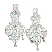 American Diamond Earrings with Green and Pink Stones