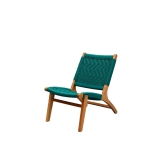 Orchid Homez Hand Woven Lounge Chair Solid Wood Outdoor Chair with Stool (Natural, Pre-Assembled) (Sea -Green)