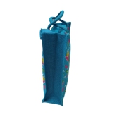 Blue Floral Jute Tote Bag