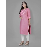 RIAANA Cotton Blend Printed Straight Womens Kurti - Pink ( Pack of 1 ) - None