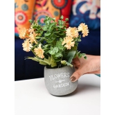 Yellow & Green Artificial Flower with Pot - Cylindrical Shape with Flowers & Garden Print